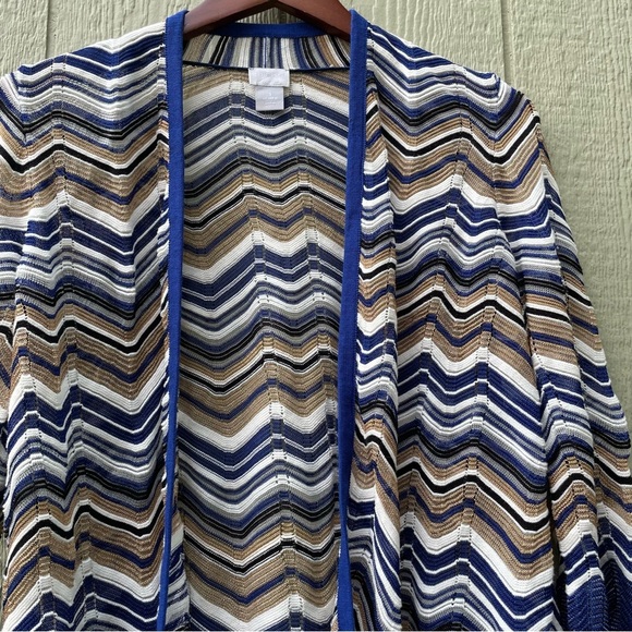 Chico's Travelers Cardigan sweater  size 1 (M) Seafaring Blue Zig Zag Stitch - Picture 3 of 15